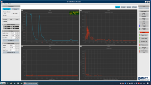 Screenshot of the AScan software showing an amplitude scan with echo peaks and the TGC setup