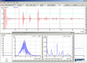 Bildschirmkope mit AScan, FFT-Spektrum und Cepstrum